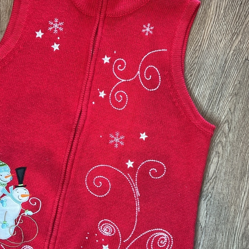 Holiday Christopher & Banks Red Zip Up Snowman / Winter Vest Size Large - Picture 2 of 8